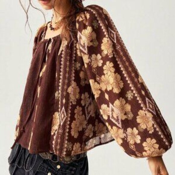 Tops - Multicolor Boho Women's Brown Relaxed Fit Pattern Patchwork Shirt